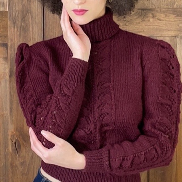 Vintage 80’s Burgundy Cable Knit Crop Sweater - Picture 3 of 7